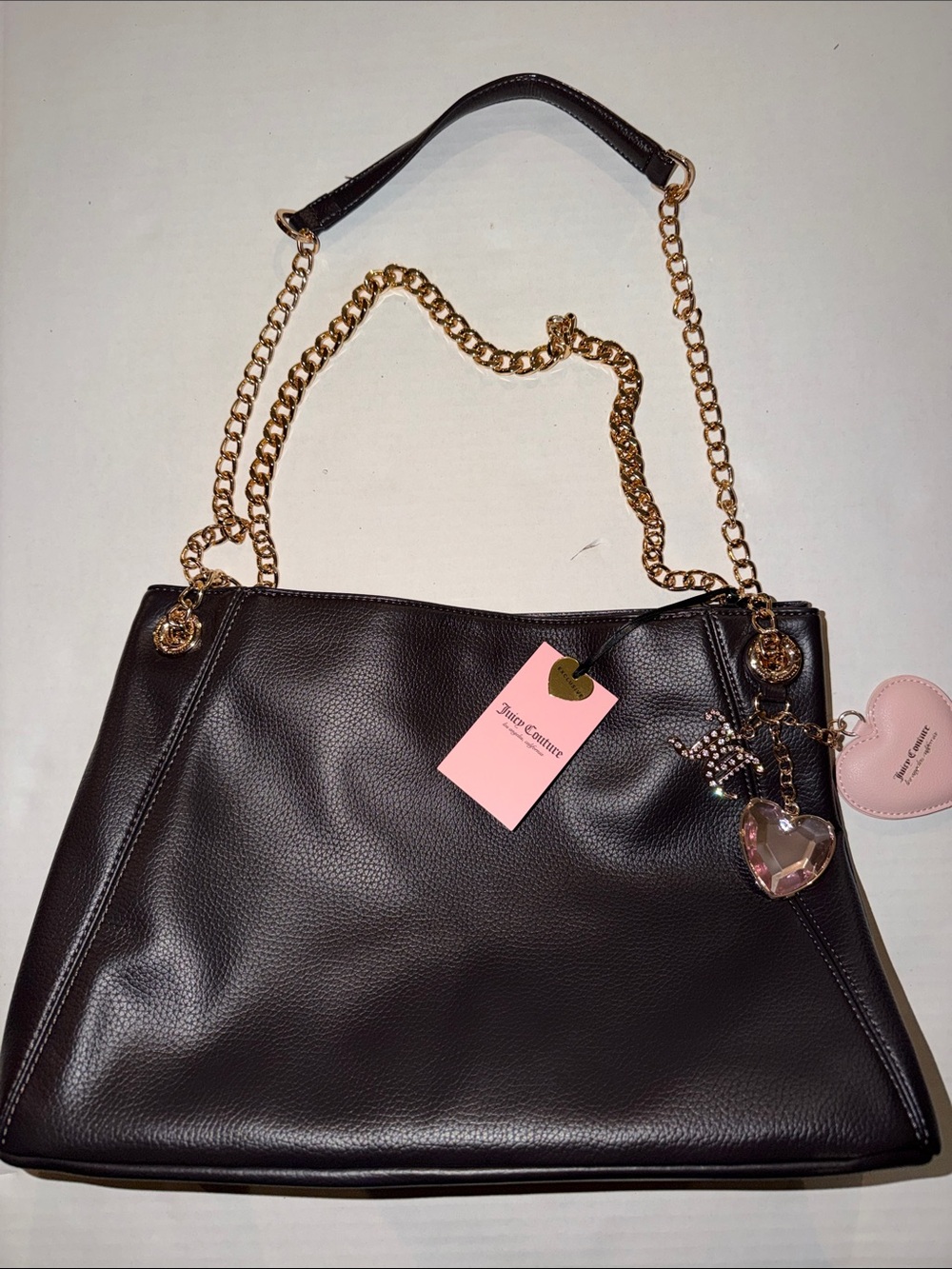Juicy Couture Brown Shoulder Bag with Gold Chain and Heart Charm